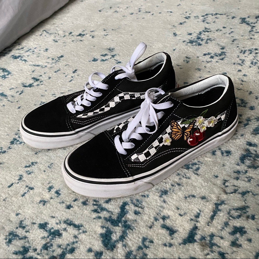 Vans with embroidered cherries and butterfly